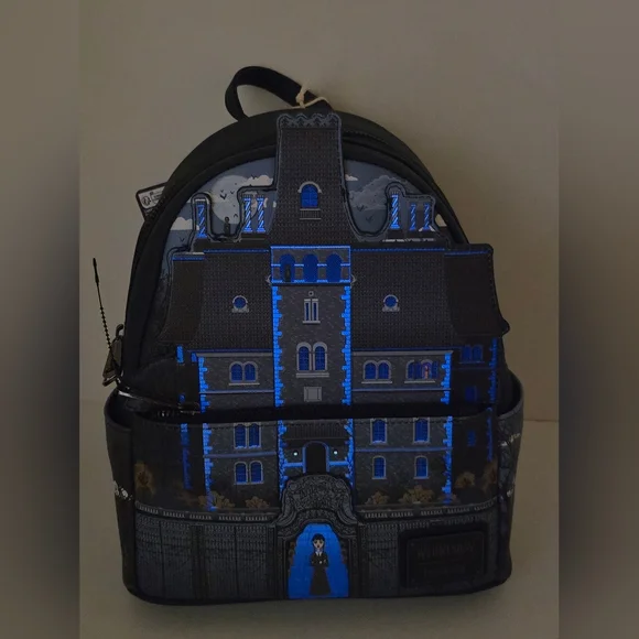 Loungefly Wednesday Addams Nevermore Phosphorescent Mini Backpack Nwt - Picture 2 of 7